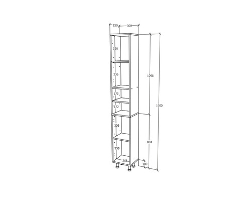 Desen tehnic al unui dulap înalt cu dimensiuni.