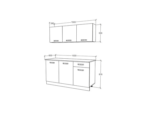 Desen al unui dulap de bucătărie cu dimensiuni