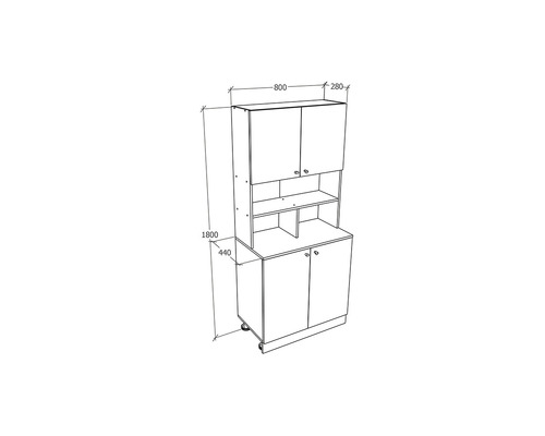 Schiță a unui dulap cu dimensiunile de 1800 x 800 x 280 milimetri