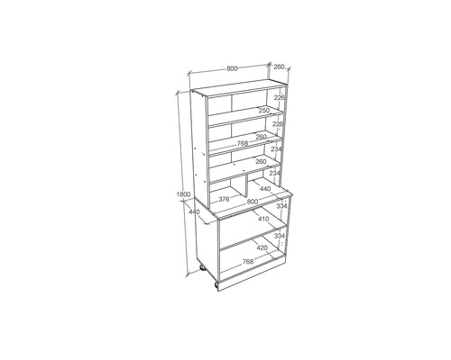 Desen tehnic al unei biblioteci cu dimensiuni