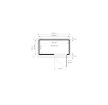 Planul unei camere cu dimensiuni în centimetri și metri pătrați.
