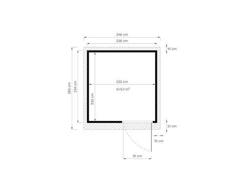 Plan cu dimensiuni și deschidere pentru ușă