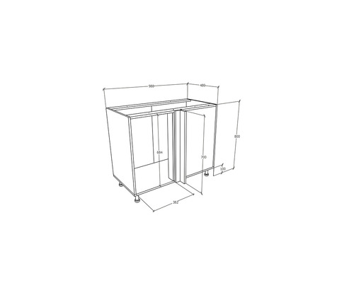 Desen cu dimensiunile unui corp inferior de mobilier