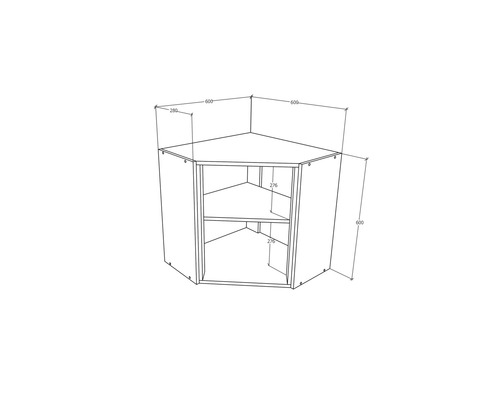 Desen tehnic cu dimensiunile unui raft de colț