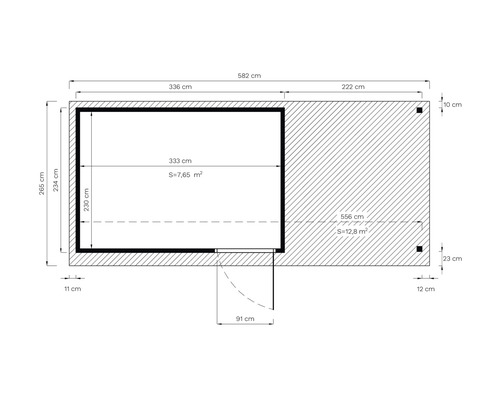 Desen plan cu dimensiuni în centimetri și date despre suprafață în metri pătrați