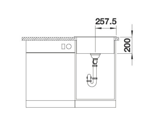 Desen tehnic cu chiuvetă de bucătărie și dimensiuni
