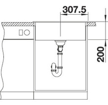 Desen tehnic al unei chiuvete cu dimensiunile 307,5 și 200