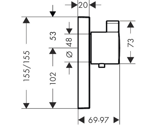 Desen tehnic cu dimensiunile unui accesoriu de baie, cu cote