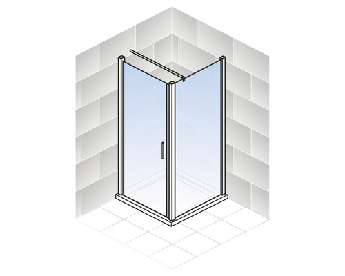 Cabină de duș pe colț cu uși de sticlă într-o baie