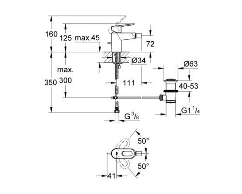 Desen tehnic al unui robinet cu dimensiuni
