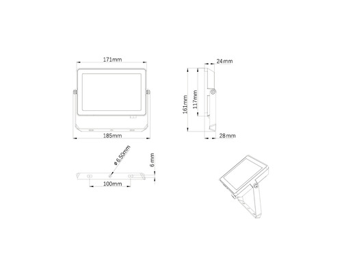 Desen tehnic al unui reflector cu LED cu dimensiuni
