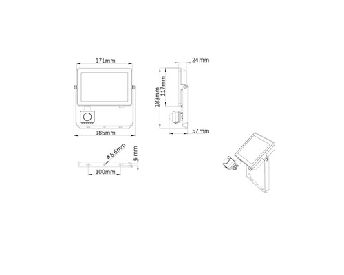 Dimensiunile unui reflector LED cu senzor de mișcare
