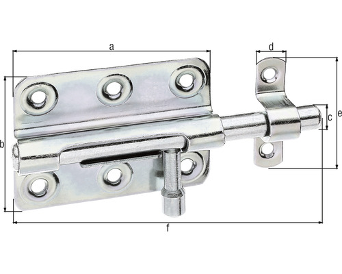 Zăvor metalic pentru uși cu găuri pentru șuruburi și dimensiuni