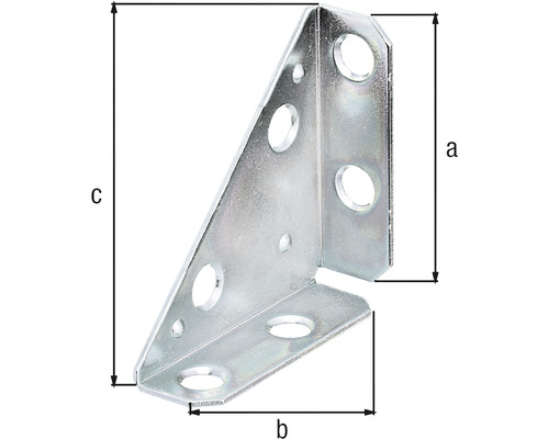Conector unghiular cu găuri și dimensiunile a, b, c