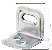 Conector unghiular din metal cu găuri de fixare și indicații de dimensiuni