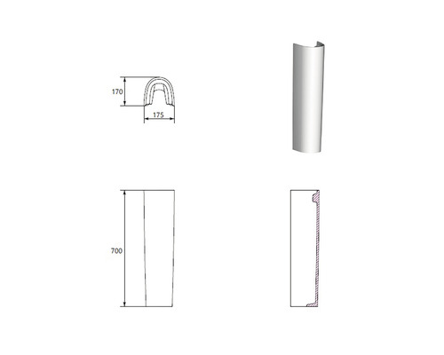 Desen tehnic al unei țevi de scurgere pentru lavoar cu dimensiuni