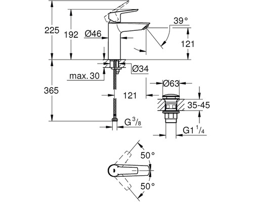 Desen tehnic al unui robinet cu dimensiuni