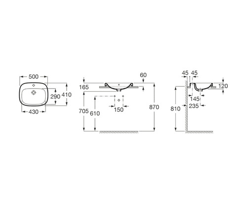 Desen tehnic al unei chiuvete cu dimensiuni