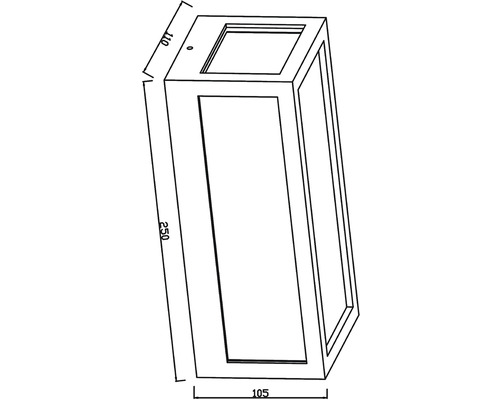 Desen tehnic al unei lămpi de perete cu dimensiuni.