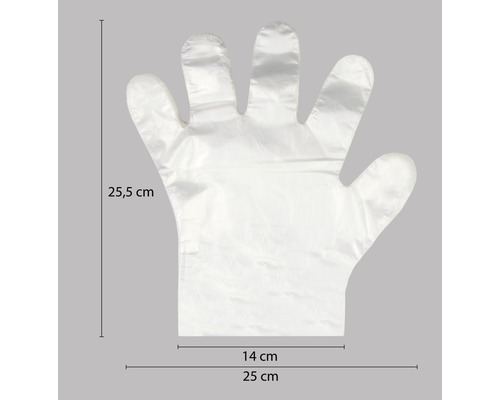Mănușă de unică folosință cu dimensiunile de 25,5 cm lungime și 25 cm lățime