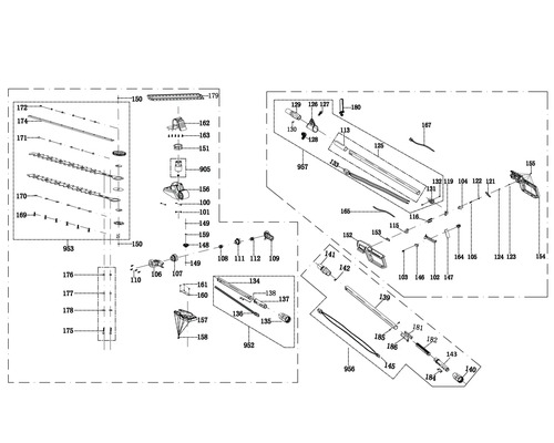 Explozie a unui tăietor de gard viu, care arată diverse componente și aranjamentul lor.