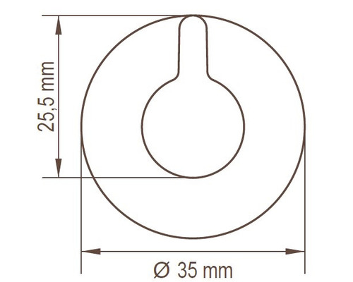 Desen tehnic al unui element de montaj cu dimensiunile de 25,5 mm înălțime și 35 mm diametru