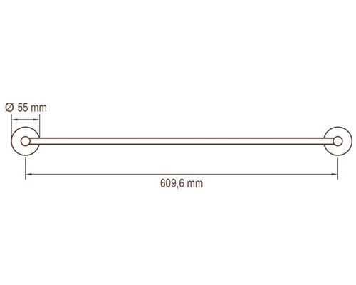 Imagine cu un suport de prosop cu dimensiuni: rozete cu un diametru de 55 mm, lungime totală de 609,6 mm