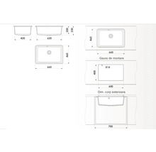 Desen tehnic cu dimensiunile unei chiuvete