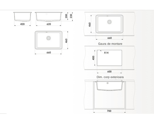 Desen cu dimensiunile unei chiuvete