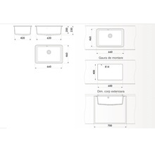 Desen tehnic cu dimensiunile unei chiuvete de bucătărie