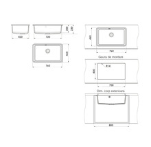 Schiță chiuvetă cu dimensiuni pentru instalare