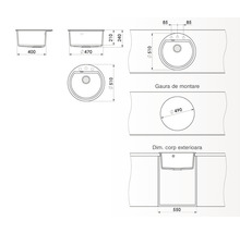 Desen tehnic al unei chiuvete de blat cu dimensiuni