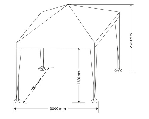 Desen tehnic al unui pavilion cu dimensiuni în milimetri