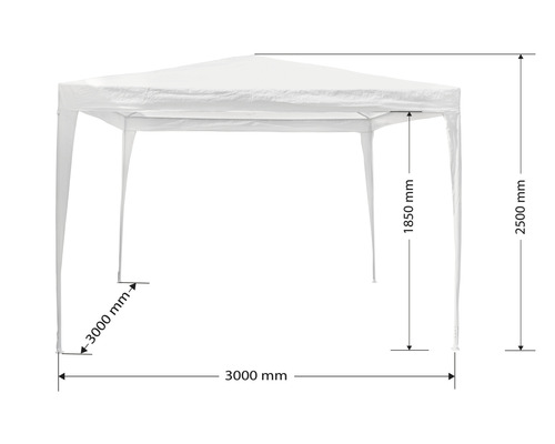 Imagine cu un pavilion cu dimensiunile 3000 mm x 3000 mm x 2500 mm și o înălțime de trecere de 1850 mm