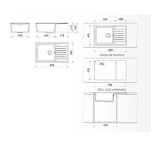 Desen tehnic al unei chiuvete cu dimensiuni