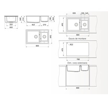 Desen tehnic cu dimensiunile chiuvetei