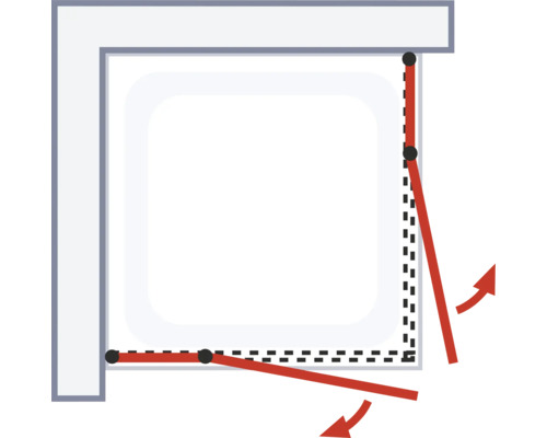 Reprezentare schematică a unei cabine de duș cu uși batante
