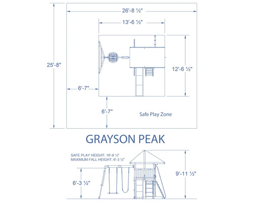 Dimensiunile locului de joacă Grayson Peak și zonele de joacă sigure