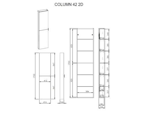 Desen tehnic al unui dulap cu dimensiuni