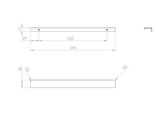 Desen tehnic al unei polițe de perete cu dimensiuni