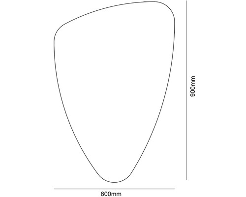 Schiță a unei oglinzi cu dimensiunile de 600 mm lățime și 900 mm înălțime