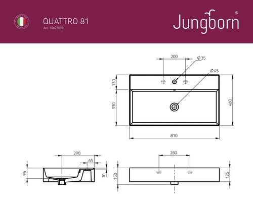 Desen tehnic lavoar cu dimensiuni