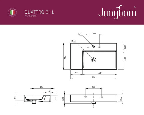Desen tehnic al unei chiuvete cu dimensiuni