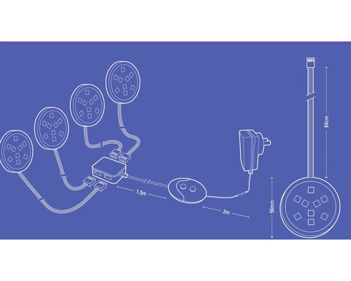 Schiță a unui set de lumini LED cu dimensiuni