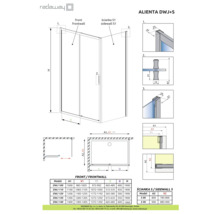 Desen tehnic al cabinei de duș Radaway Alienta DWJ+S cu dimensiuni