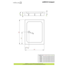 Desen tehnic al cădiței de duș Laros D Compact cu dimensiuni