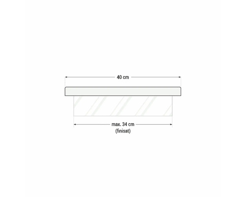 Desen tehnic al unui raft de 40 de centimetri lățime și maximum 34 de centimetri adâncime