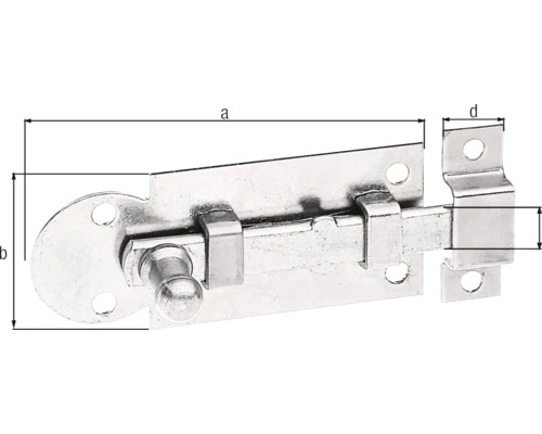 Zăvor de ușă cu dimensiunile a, b și d