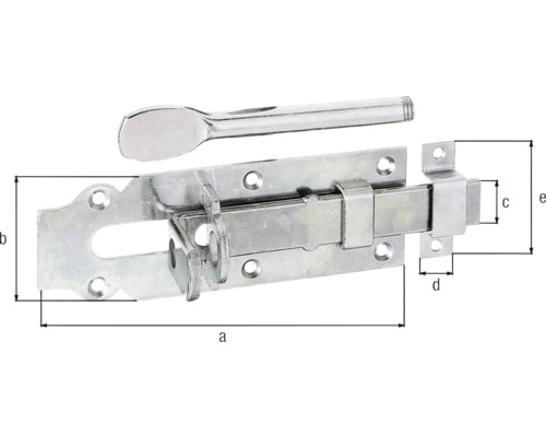 Zăvor metalic pentru uși cu indicații de dimensiuni