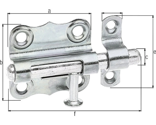 Zăvor metalic pentru ușă cu indicații dimensionale